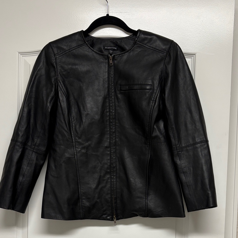 Eileen Fisher Black Lamb Leather Jacket